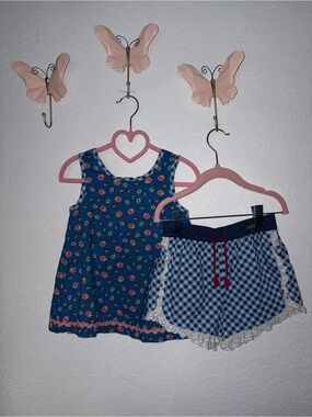 Matilda Jane Blue Floral & Gingham Girls' Skirt Set